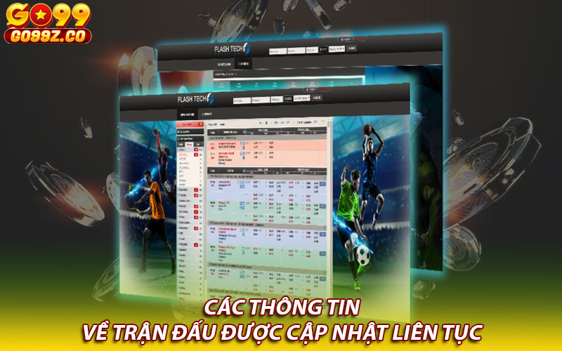 Các thông tin về trận đấu được cập nhật liên tục